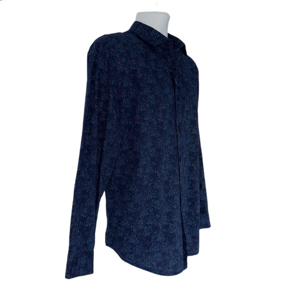 Alfani Men’s Button-Up Shirt Blue Floral Leaf Print Long Sleeve Size Large - Picture 5 of 7